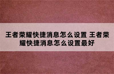 王者荣耀快捷消息怎么设置 王者荣耀快捷消息怎么设置最好